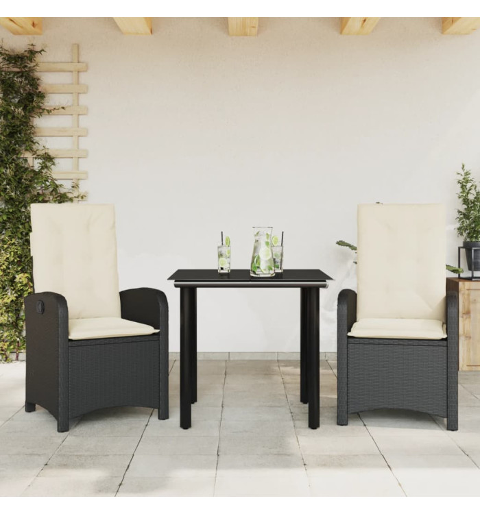 Ensemble à manger de jardin avec coussins 3 pcs Noir | Mobilier & Déco