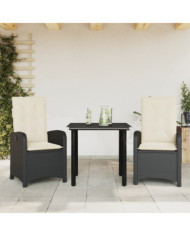 Ensemble à manger de jardin avec coussins 3 pcs Noir | Mobilier & Déco