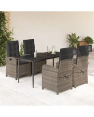Ensemble à manger de jardin 5 pcs coussins gris résine tressée | Mobilier & Déco