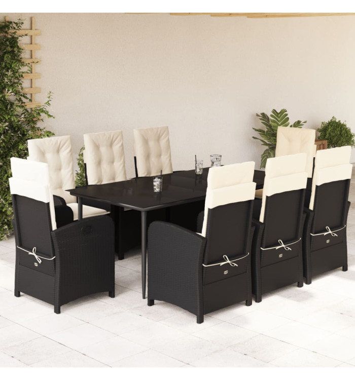 Ensemble à manger de jardin 9pcs coussins noir résine tressée | Mobilier & Déco