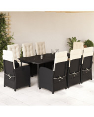 Ensemble à manger de jardin 9pcs coussins noir résine tressée | Mobilier & Déco
