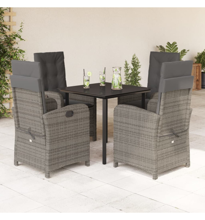 Ensemble à manger de jardin 5 pcs coussins gris résine tressée | Mobilier & Déco
