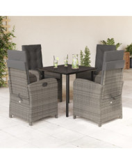Ensemble à manger de jardin 5 pcs coussins gris résine tressée | Mobilier & Déco