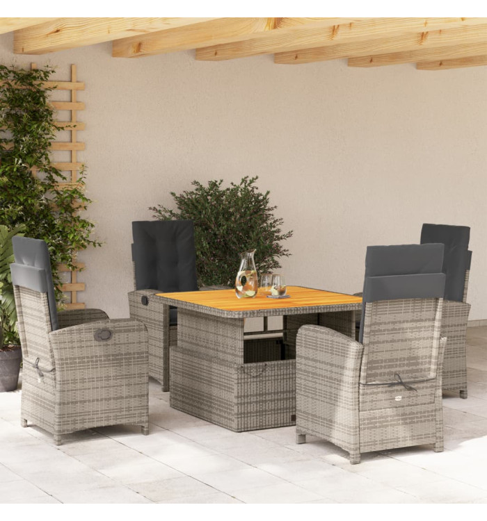 Ensemble à manger de jardin 5 pcs coussins gris résine tressée | Mobilier & Déco