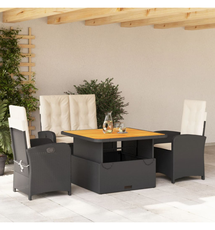 Ensemble à manger de jardin 4 pcs avec coussins noir | Mobilier & Déco