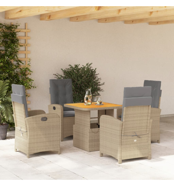 Ensemble à manger de jardin avec coussins 5pcs Beige poly rotin | Mobilier & Déco