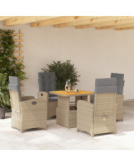 Ensemble à manger de jardin avec coussins 5pcs Beige poly rotin | Mobilier & Déco