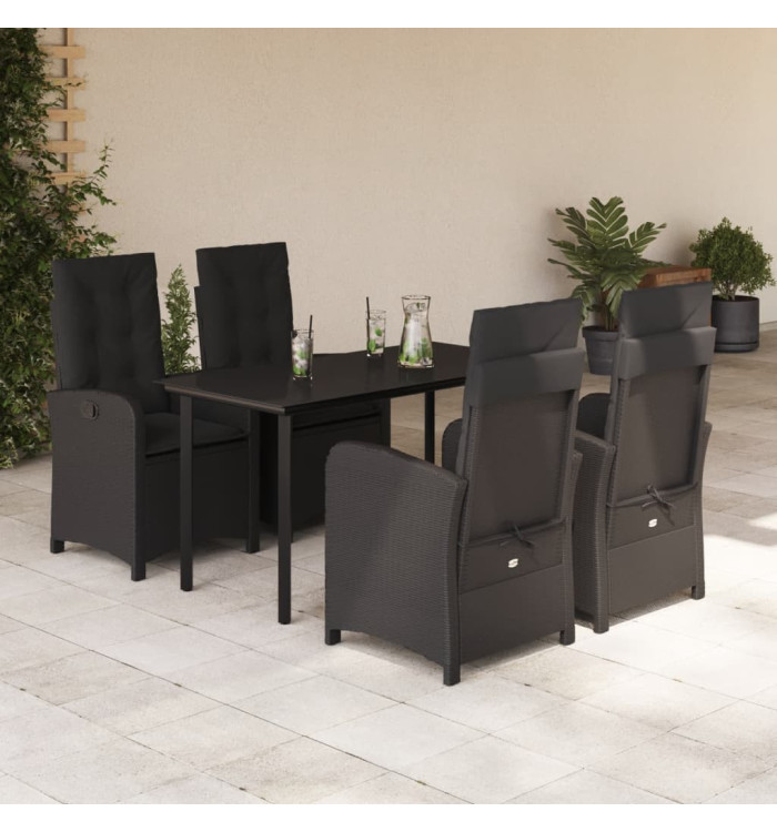 Ensemble à manger de jardin coussins 5pcs Noir Résine tressée | Mobilier & Déco