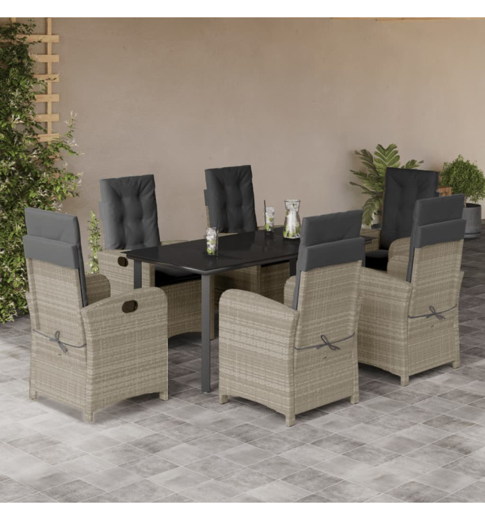 Ensemble à manger de jardin et coussins 7 pcs gris clair rotin | Mobilier & Déco