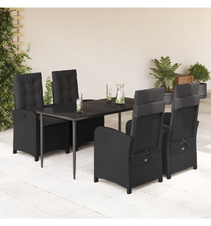 Ensemble à manger de jardin coussins 5pcs Noir Résine tressée | Mobilier & Déco