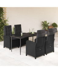 Ensemble à manger de jardin coussins 5pcs Noir Résine tressée | Mobilier & Déco