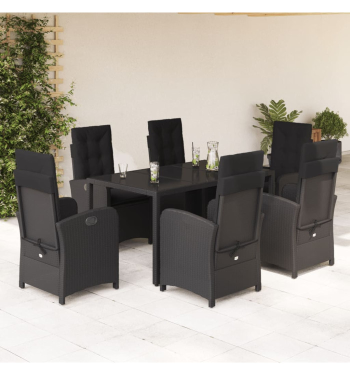 Ensemble à manger de jardin coussins 7pcs Noir Résine tressée | Mobilier & Déco