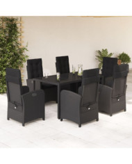 Ensemble à manger de jardin coussins 7pcs Noir Résine tressée | Mobilier & Déco