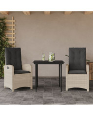 Ensemble à manger de jardin 3pcs coussins gris clair poly rotin | Mobilier & Déco