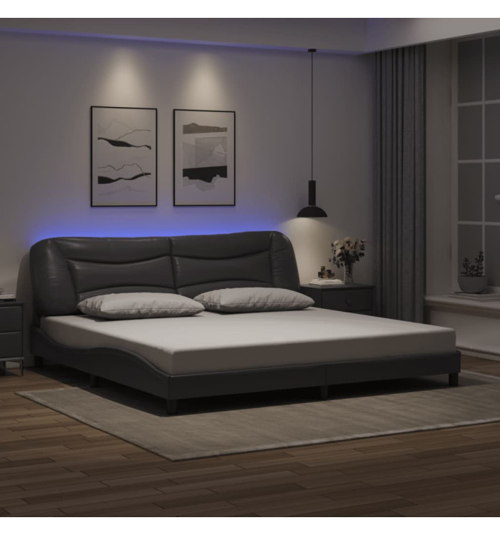 Cadre de lit avec LED sans matelas gris 200x200 cm | Mobilier & Déco