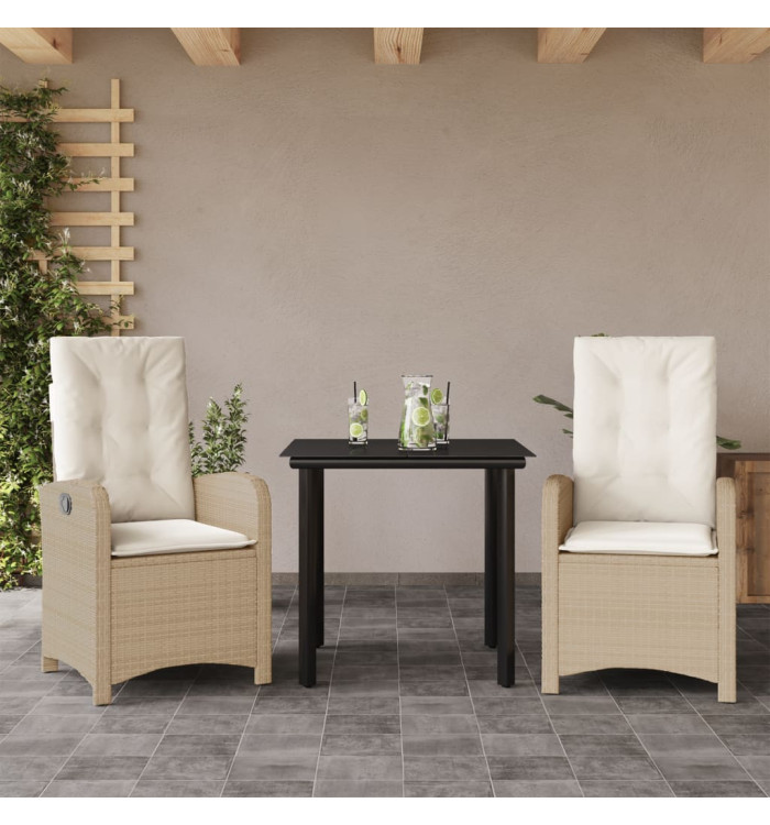 Ensemble à manger de jardin et coussins 3 pcs Beige poly rotin | Mobilier & Déco