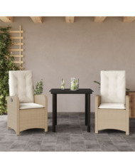 Ensemble à manger de jardin et coussins 3 pcs Beige poly rotin | Mobilier & Déco