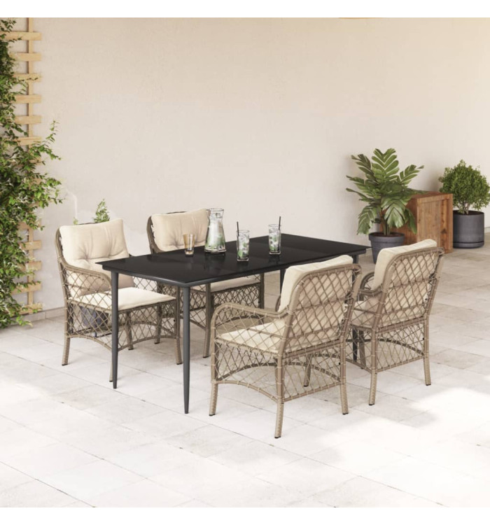 Ensemble à manger de jardin avec coussins 5pcs Beige poly rotin | Mobilier & Déco