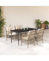 Ensemble à manger de jardin avec coussins 5pcs Beige poly rotin | Mobilier & Déco