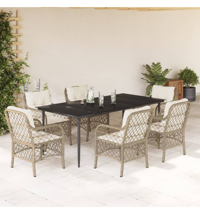 Ensemble à manger de jardin et coussins 7 pcs beige poly rotin | Mobilier & Déco