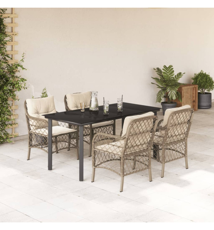 Ensemble à manger de jardin avec coussins 5pcs Beige poly rotin | Mobilier & Déco