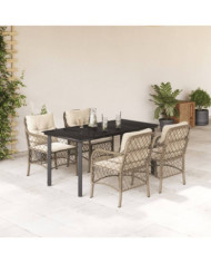 Ensemble à manger de jardin avec coussins 5pcs Beige poly rotin | Mobilier & Déco