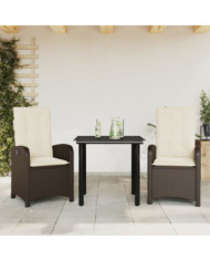 Ensemble à manger de jardin 3 pcs et coussins marron poly rotin | Mobilier & Déco