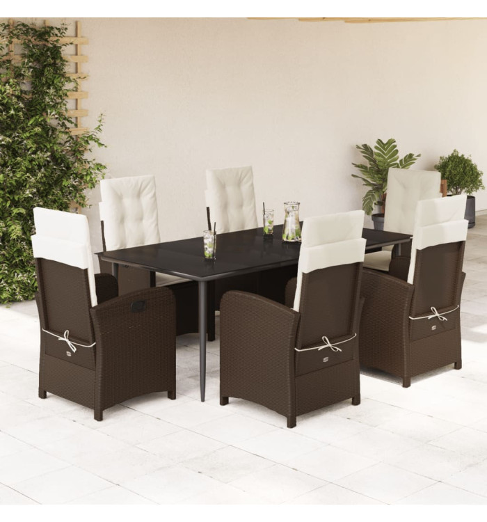 Ensemble à manger de jardin et coussins 7 pcs marron rotin | Mobilier & Déco