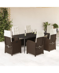 Ensemble à manger de jardin et coussins 7 pcs marron rotin | Mobilier & Déco