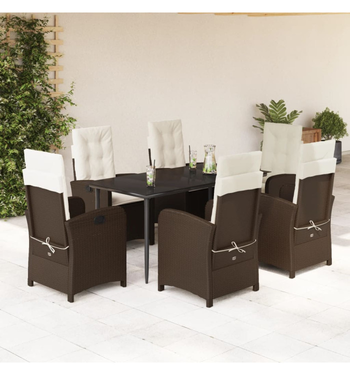 Ensemble à manger de jardin et coussins 7 pcs marron rotin | Mobilier & Déco