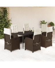 Ensemble à manger de jardin et coussins 7 pcs marron rotin | Mobilier & Déco
