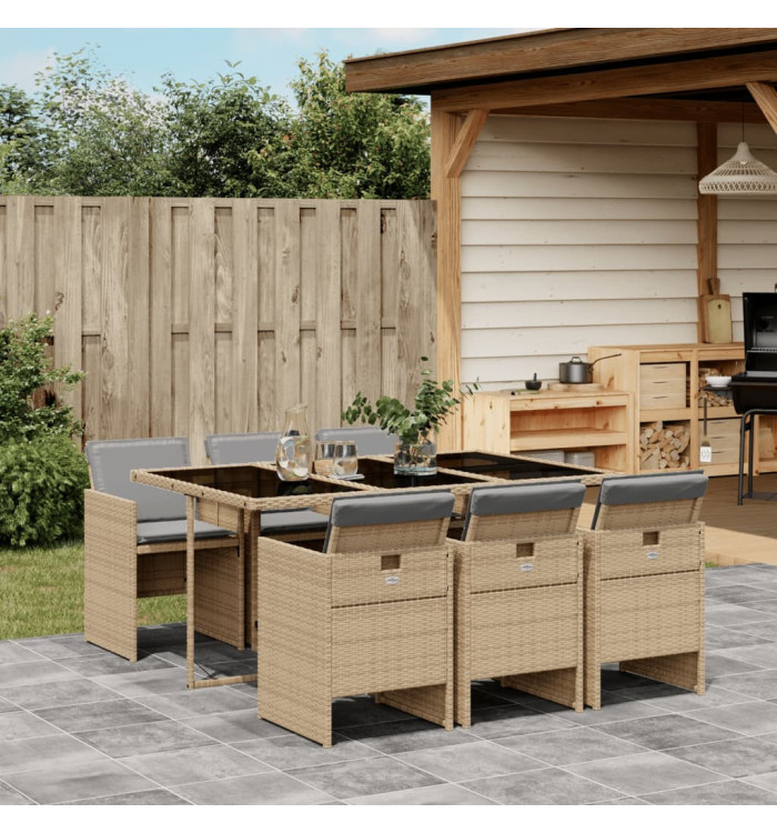 Ensemble à manger de jardin coussins 7 pcs mélange beige rotin | Mobilier & Déco