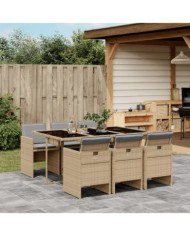 Ensemble à manger de jardin coussins 7 pcs mélange beige rotin | Mobilier & Déco