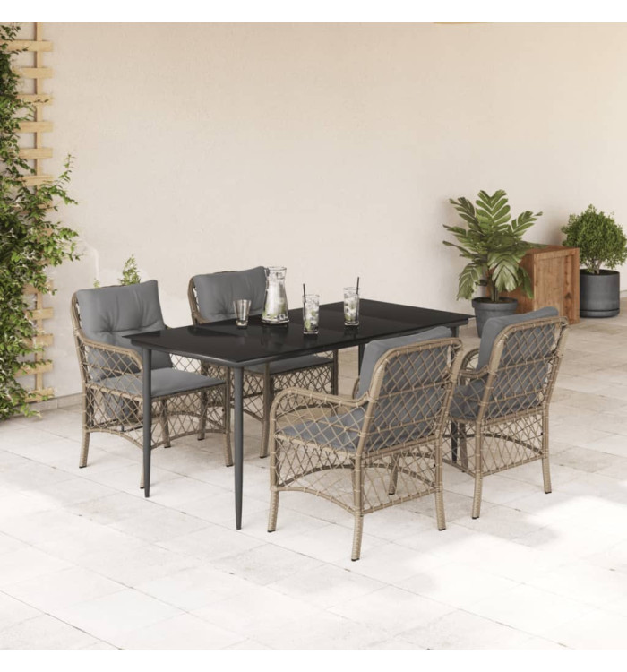 Ensemble à manger de jardin coussins 5 pcs mélange beige rotin | Mobilier & Déco