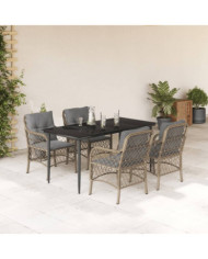 Ensemble à manger de jardin coussins 5 pcs mélange beige rotin | Mobilier & Déco