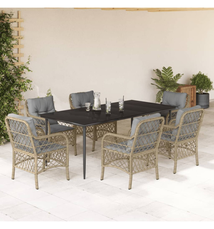 Ensemble à manger de jardin coussins 7 pcs mélange beige rotin | Mobilier & Déco