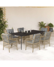 Ensemble à manger de jardin coussins 7 pcs mélange beige rotin | Mobilier & Déco