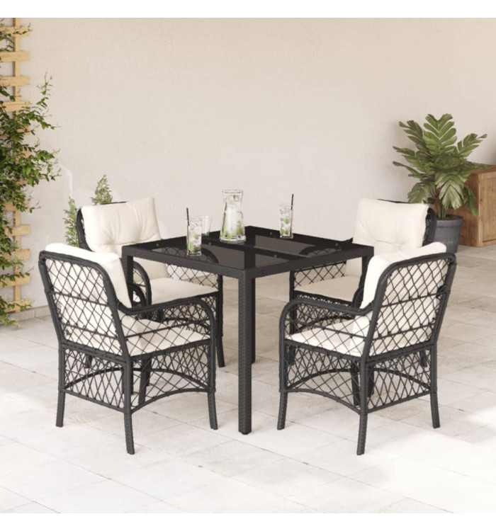 Ensemble à manger de jardin coussins 5pcs Noir Résine tressée | Mobilier & Déco