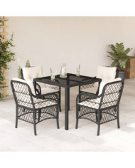 Ensemble à manger de jardin coussins 5pcs Noir Résine tressée | Mobilier & Déco
