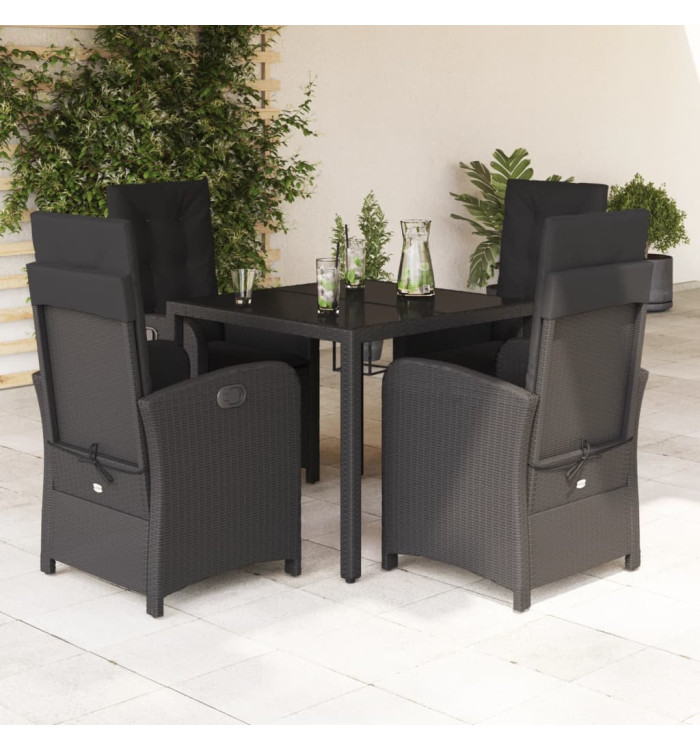 Ensemble à manger de jardin coussins 5pcs Noir Résine tressée | Mobilier & Déco