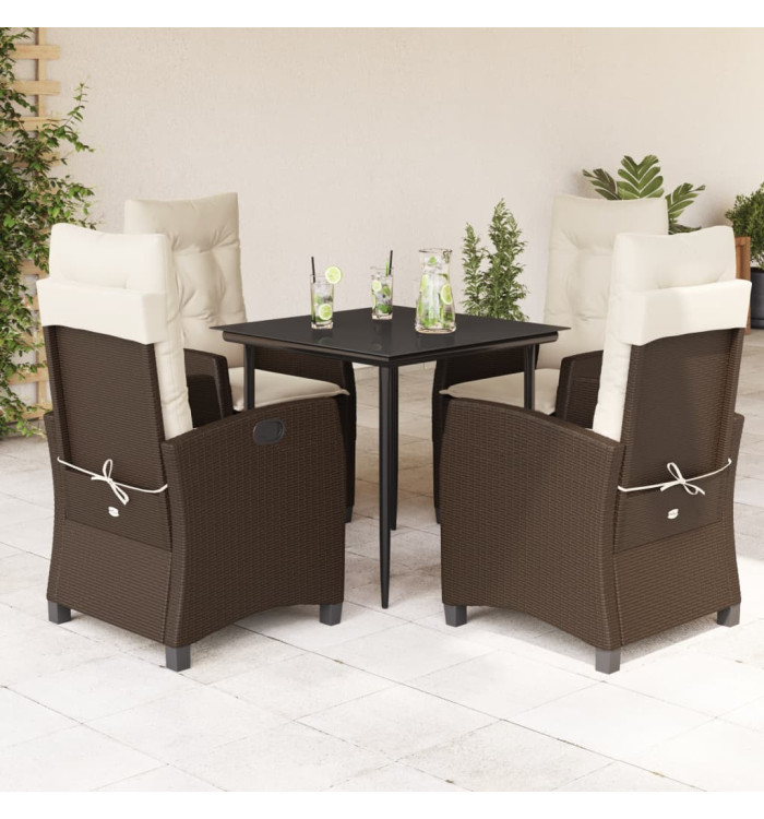 Ensemble à manger de jardin 5 pcs et coussins marron poly rotin | Mobilier & Déco