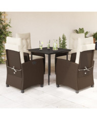 Ensemble à manger de jardin 5 pcs et coussins marron poly rotin | Mobilier & Déco