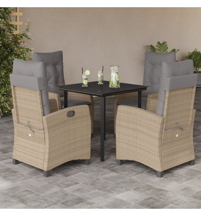 Ensemble à manger de jardin coussins 5 pcs mélange beige rotin | Mobilier & Déco
