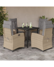 Ensemble à manger de jardin coussins 5 pcs mélange beige rotin | Mobilier & Déco