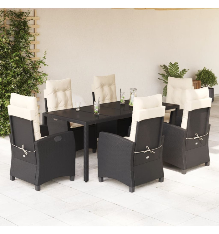 Ensemble à manger de jardin coussins 7pcs Noir Résine tressée | Mobilier & Déco