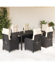 Ensemble à manger de jardin coussins 7pcs Noir Résine tressée | Mobilier & Déco