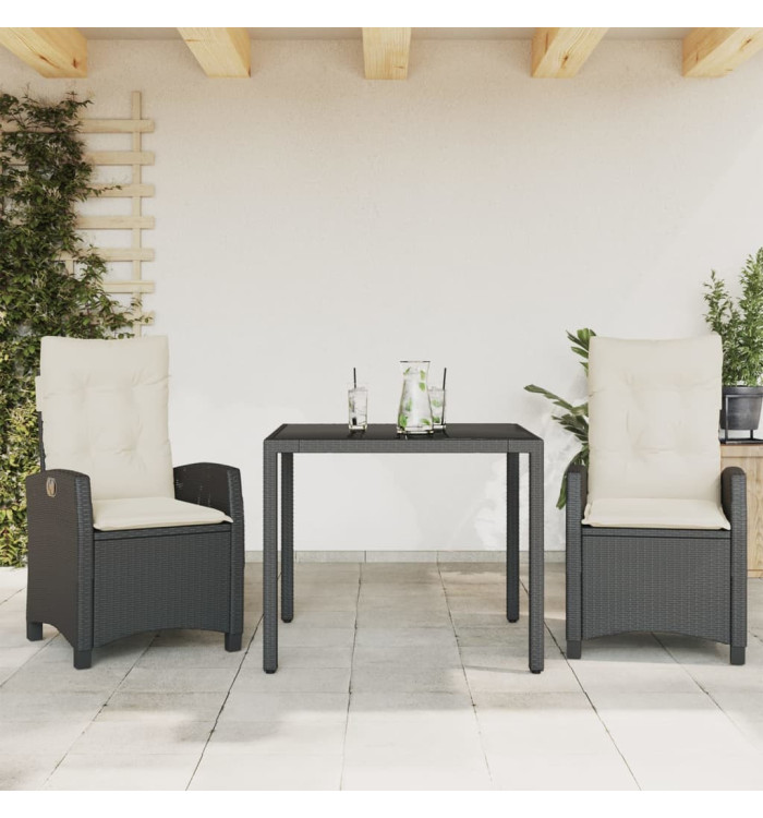 Ensemble à manger de jardin avec coussins 3 pcs Noir | Mobilier & Déco
