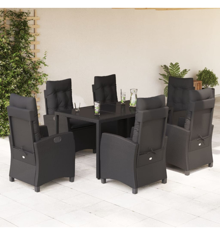 Ensemble à manger de jardin coussins 7pcs Noir Résine tressée | Mobilier & Déco