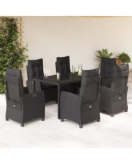 Ensemble à manger de jardin coussins 7pcs Noir Résine tressée | Mobilier & Déco