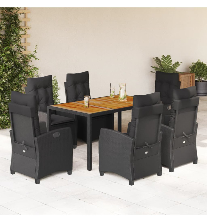 Ensemble à manger de jardin coussins 7pcs Noir Résine tressée | Mobilier & Déco